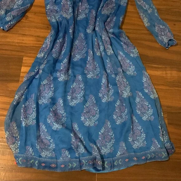 New Johnny Was Jade Blue Blaire Floral 100% Silk Midi Dress - Picture 5 of 16